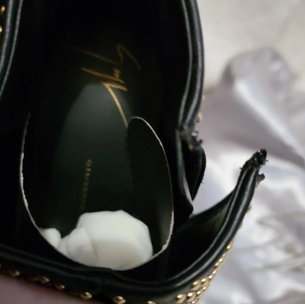 Giuseppe Zanotti  Gorgeous Black and Gold Studded Ankle boot heels 7 1/2 NWOT.